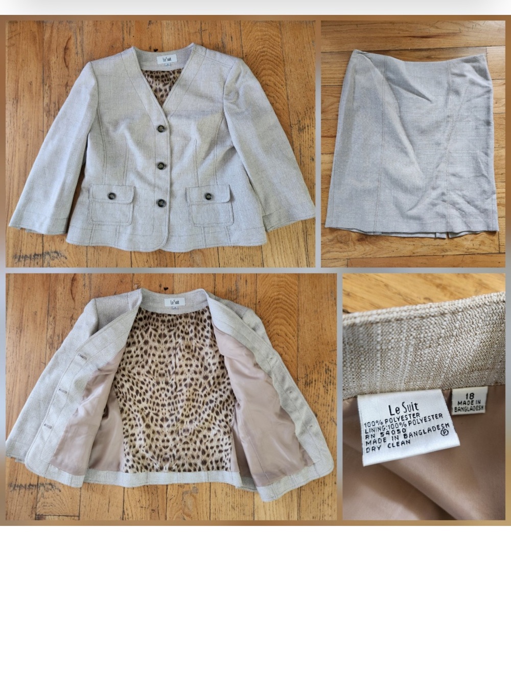 Le Suit Cream Tweed Blazer with Leopard Lining
